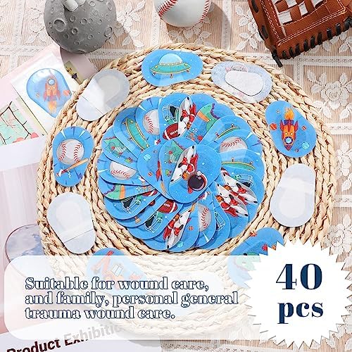Panitay 40 Pcs Kids Eye Patches for Boys Toddlers Adhesive Patches Bulk with Lazy Eye Breathable Fabric Pad Light Blocking Cute Designs Cotton Adhesive Bandages for Boys Children