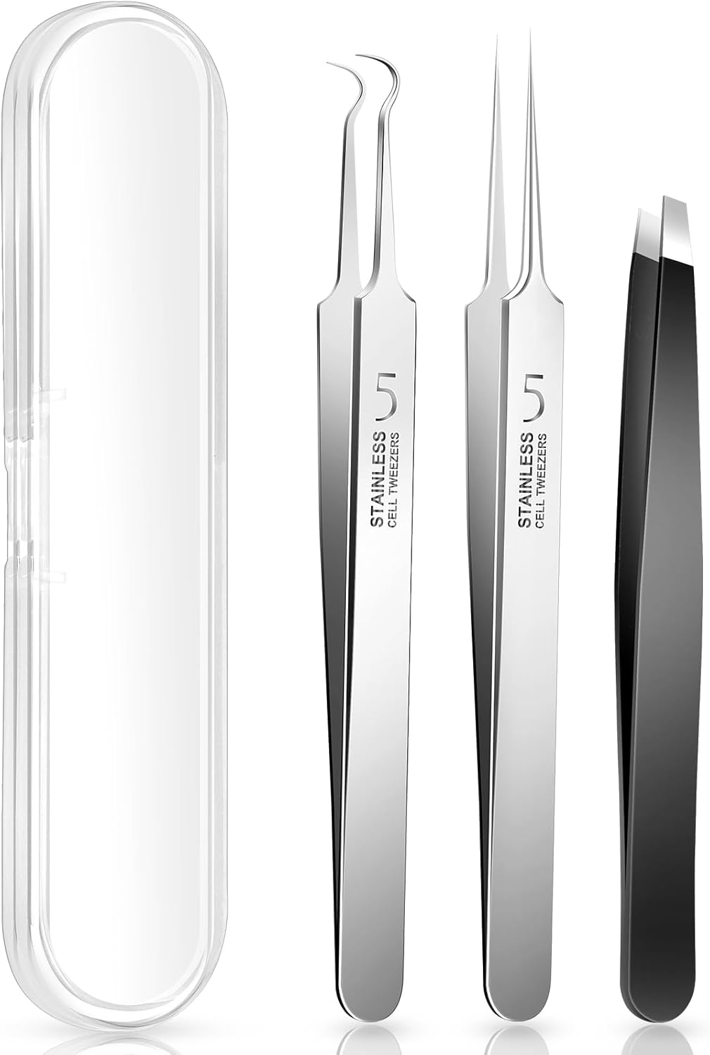 3PCS Blackhead Remover Tweezers, Pimple Popper Tool Kit with 2 Blackhead Extractor and 1 Ingrown Black Hair Tweezers for Blemish, Whitehead Popping,Facial Hair