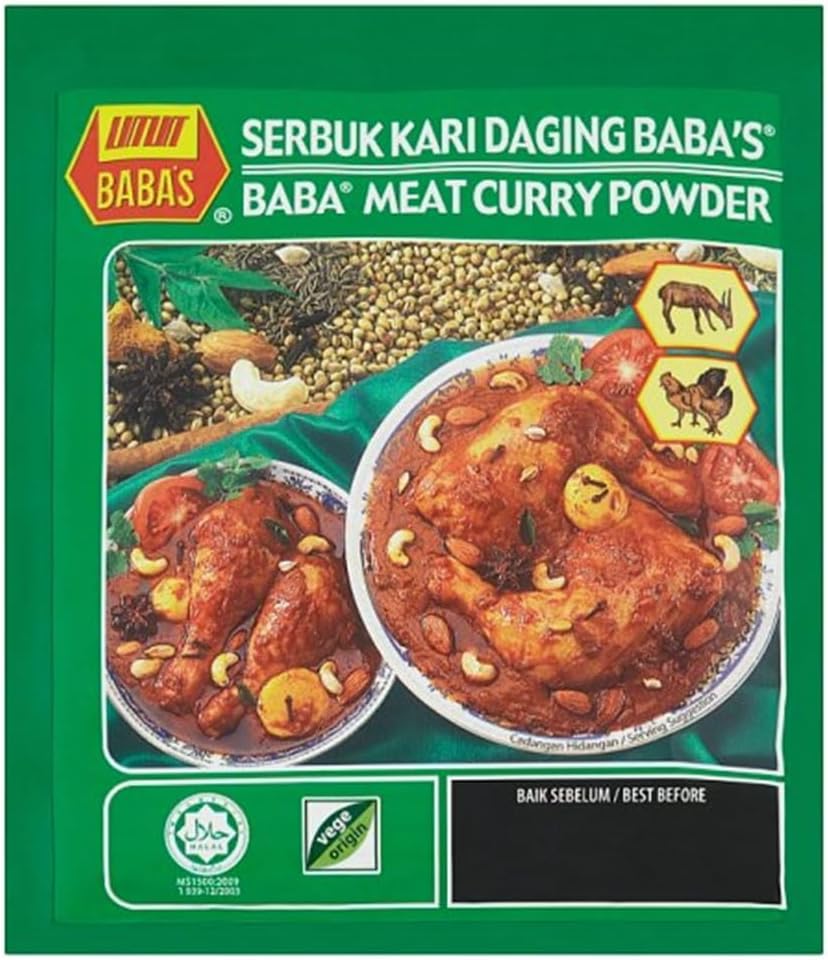 BABA'S Malaysia Best Brand Hot & Spicy Meat Curry Powder BABA Vege Origin Serbuk Kari Daging Pedas Halal 1 Pack x 250g 8.82oz