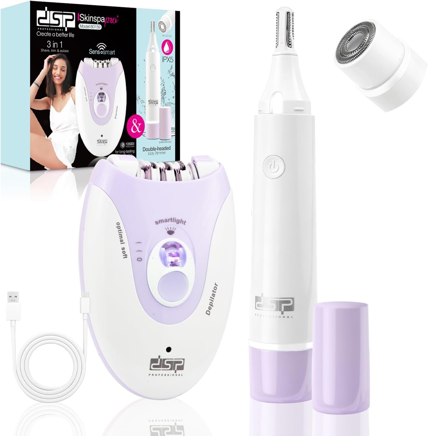 DSP Epilators Hair Removal for Women, Eyebrow Trimmer for Women, 2 Speeds Hair Removal, Facial Hair Trimmer for Legs Face Bikini Arms, Face Shavers
