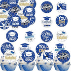 36PCS Edible Graduation Cap Cupcake Toppers Wafer Paper Grad Cap Diploma Cake Decorations Edible Grad Cap Cupcake Picks for 2026 Grad Theme Party Cake Decor Supplies (Blue)