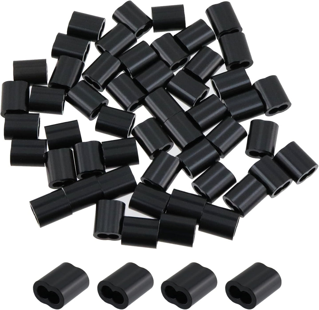 Antrader Aluminum Crimping Loop Sleeve,1/8" Cable Crimps Wire Ferrules for Crimping Wire Rope Cable,50Pcs,Black (M3)