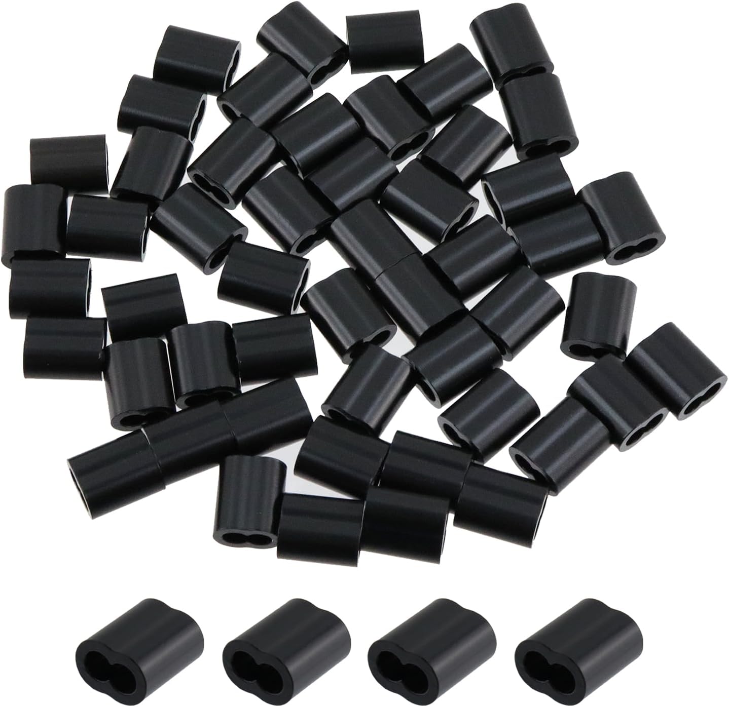 Antrader Aluminum Crimping Loop Sleeve,1/8" Cable Crimps Wire Ferrules for Crimping Wire Rope Cable,50Pcs,Black (M3)
