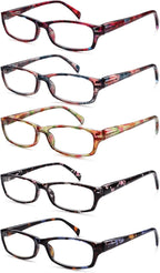 JOSCHOO 5 Pack Ladies Reading Glasses Blue Light Blocking Spring Hinge Fashion Pattern Print Eyeglasses for Women