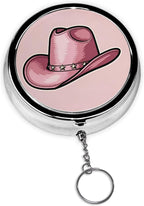 Keychain Pill Holder - Portable 3 Compartment Mini Pill Case for Pocket & Purse, Vitamin Container, Easy-Open Design for Travel - Pink Cowboy Hat