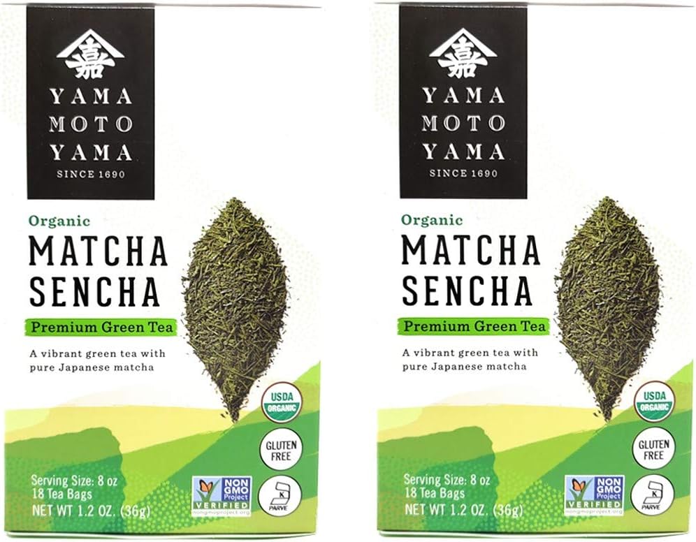 Yamamotoyama Organic Matcha Sencha Premium Green Tea (2 Pack, Total of 16oz)