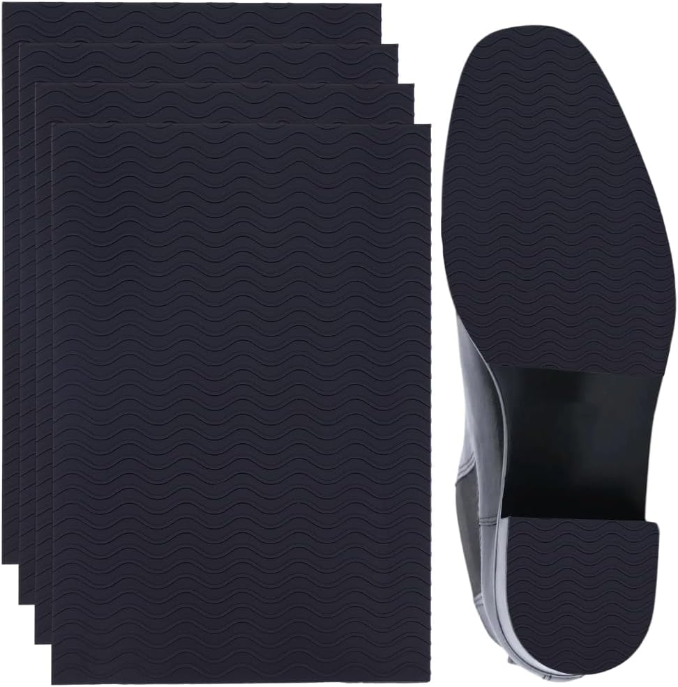 CRASPIRE 4Pcs Black Shoe Sole Protector Non Slip Rubber Shoes Sheet Bottom Saver Self Adhesive Pads Grips Guard Repair Boot Heel Replacement Cover Cushion Stickers Sneaker Slipper 6.1 X 3.94 Inch