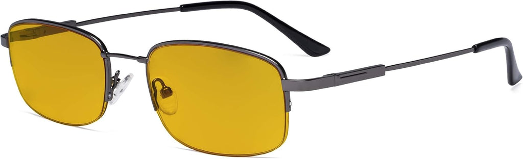 Eyekepper Computer Glasses Men Women - Blue Light Blocking Reading Glasses with Amber Tinted Filter Lens - Memory Titamiun Readers - Half Rim,Gunmetal