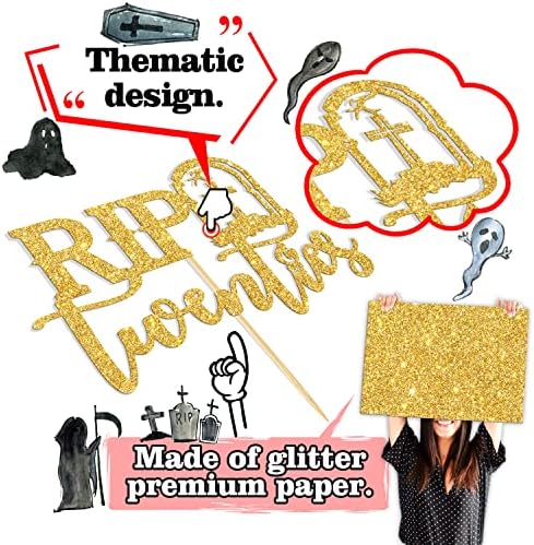 Rip Twenties Cake Topper, Death to My Twenties/Funeral for My Youth Cake Decorations, Old English Themed 30th Birthday Party Decorations Supplies for Men Women, Gold Glitter