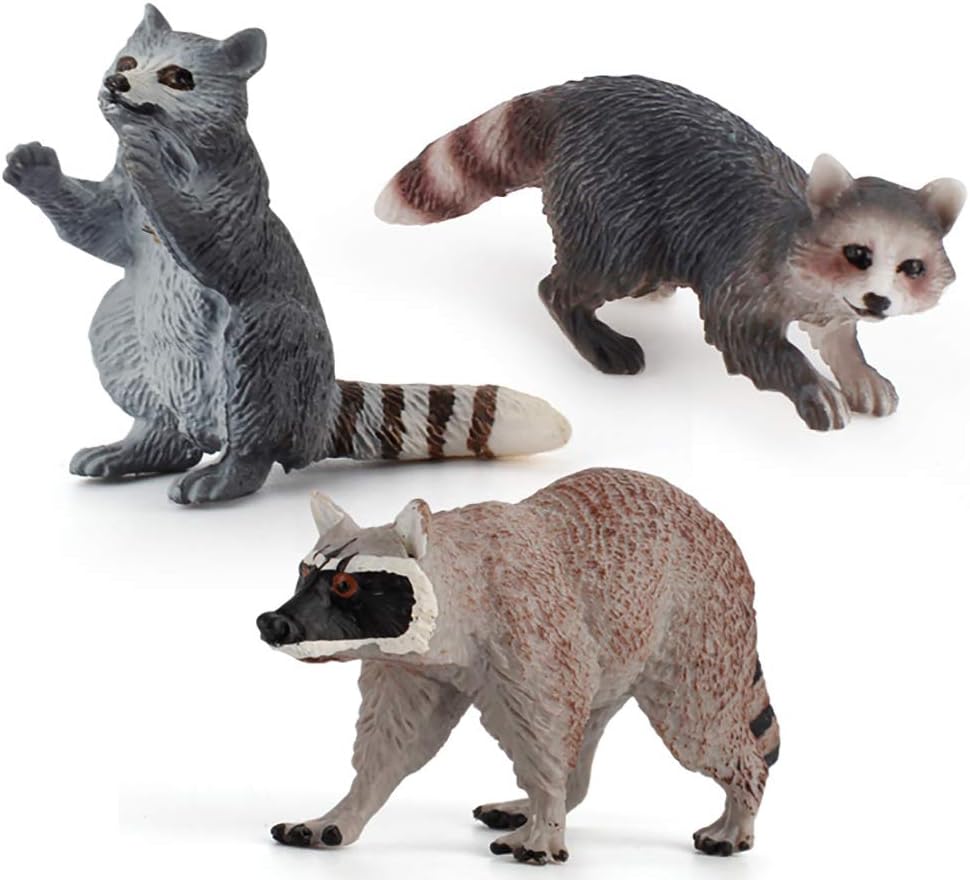 Rich Boxer 3 PCS Realistic Mini Raccoon Figurine Wild Animal Figures for Party Diorama Supplies Cake Toppers Science Collection Desktop Decoration