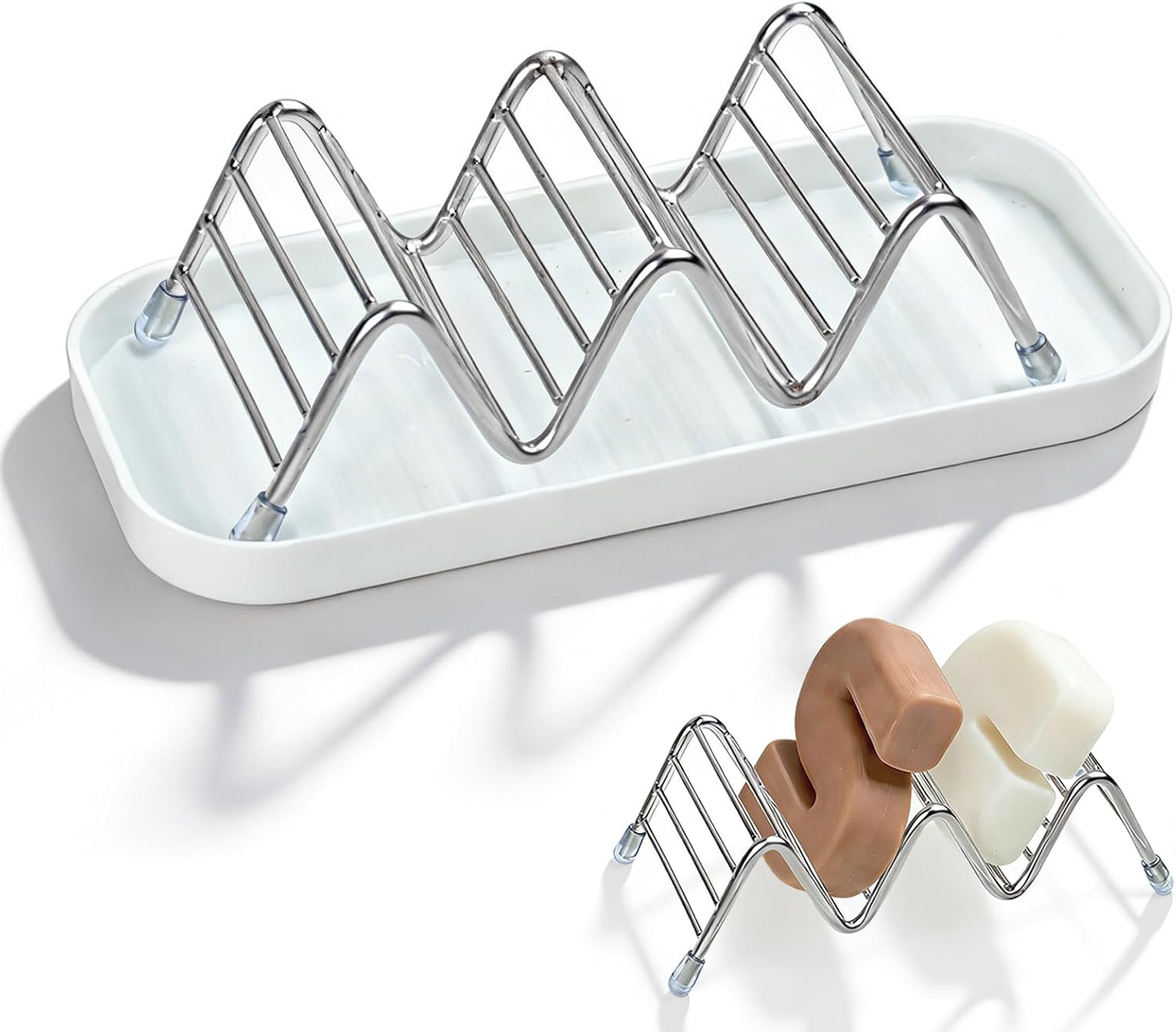 OZNER Shower Soap Shampoo Bar Holder, Stainless Steel Self Draining Bathroom Soap Dish Holder with Water Tray, Shower Caddy for Shampoo Bars, Conditioner Bars & Soap (7.4"×3.2")