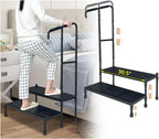 Bed Step Stool with Handle, Medical Bedside Stairs for High Beds Adults, Stepping Stool with Assist Rail Adjustable, Wide Platform Step for Elderly Seniors Handicap Mobility Two Step Stool