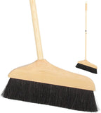 Mikikit Horsehair Broom with Long Handle Soft Pine Bristles Anti-Static Home Broom for Hardwood Floors Carpets Indoor Cleaning