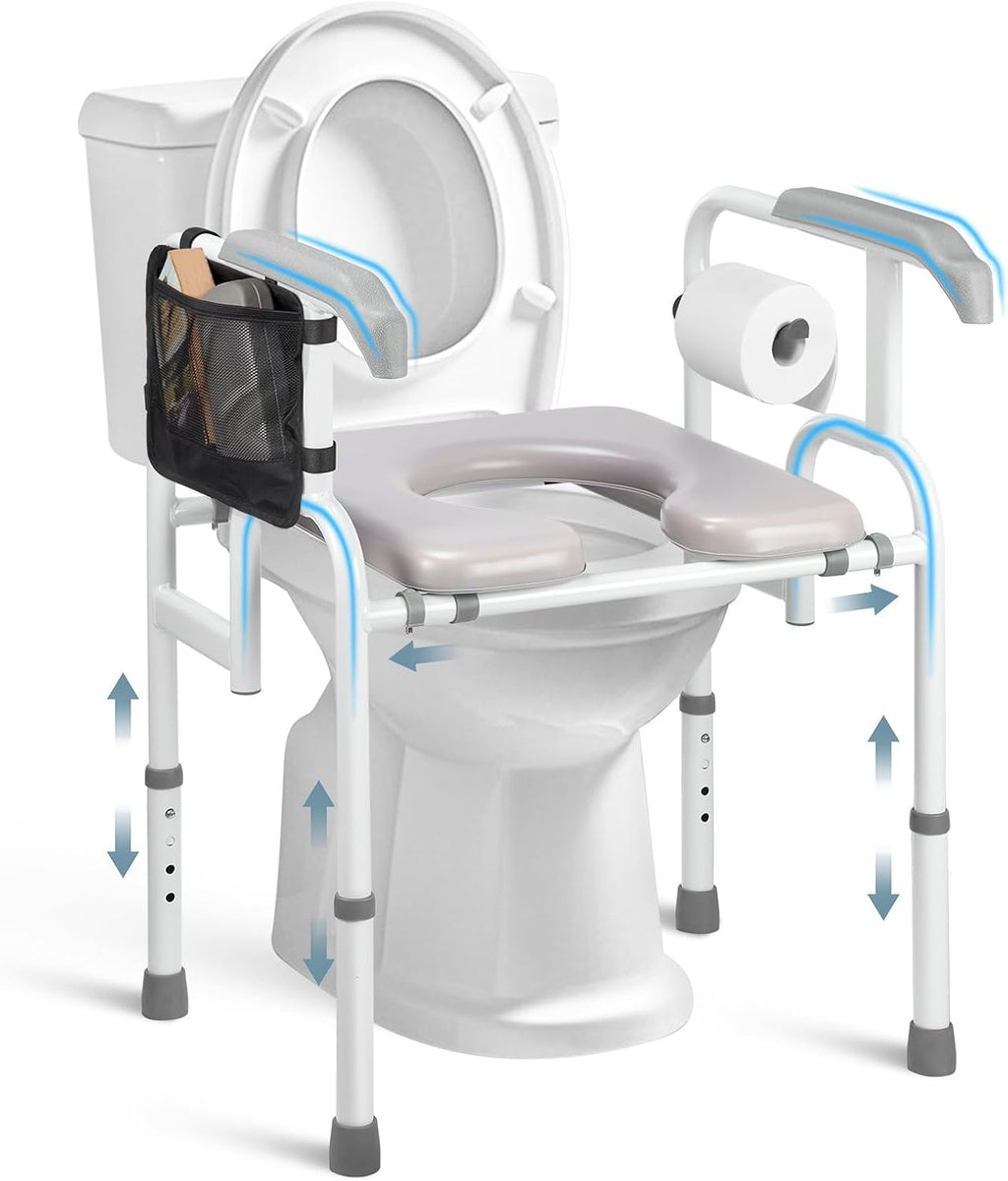 Bariatric Raised Toilet Seat with Handles Wide Toilet Seat Riser for Large Seniors with Adjustable Height & Width Heavy Duty 500lb Handicap Elevated Toilet Seat for Big Elderly Pregnant