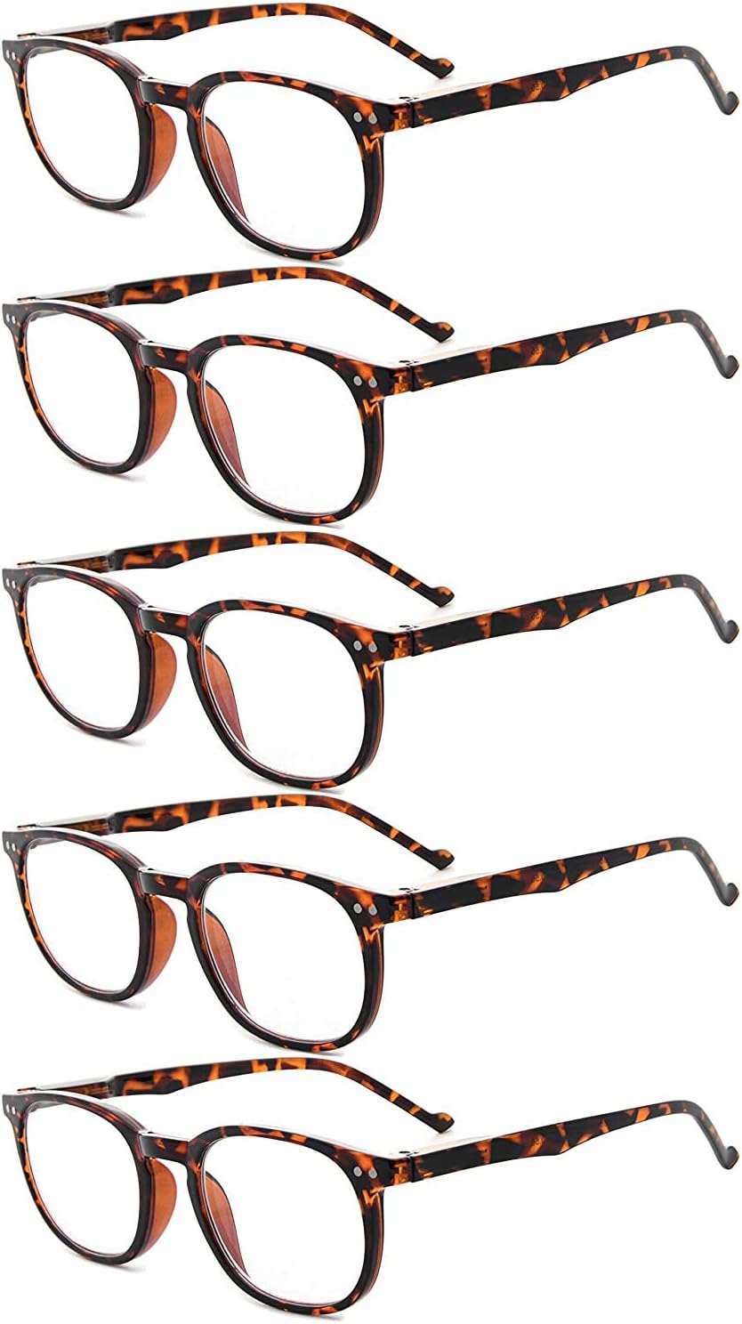 Eyekepper 5-Pack Spring Hinges 80's Classic Reading Glasses Tortoise +1.25