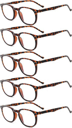 Eyekepper 5-Pack Spring Hinges 80's Classic Reading Glasses Tortoise +1.25
