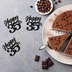 Gyufise 24Pcs Happy 35th Cupcake Toppers Glitter Number 35 Cupcake Picks Decorations for 35th Birthday Wedding Anniversary Party Supplies Black