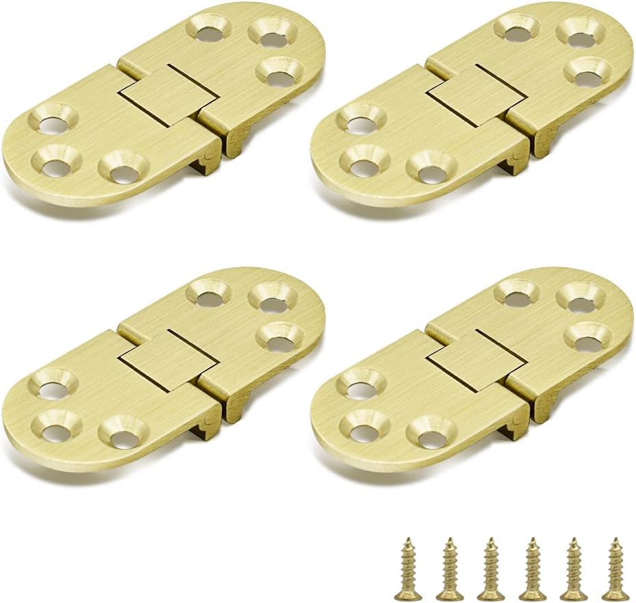4 Pcs Brass Butler Tray Hinge Round Edge, 180 Degree Folding Flip Top Ellipse Table Clamshell Hinge for Folding Furniture Sewing Machine with Screws