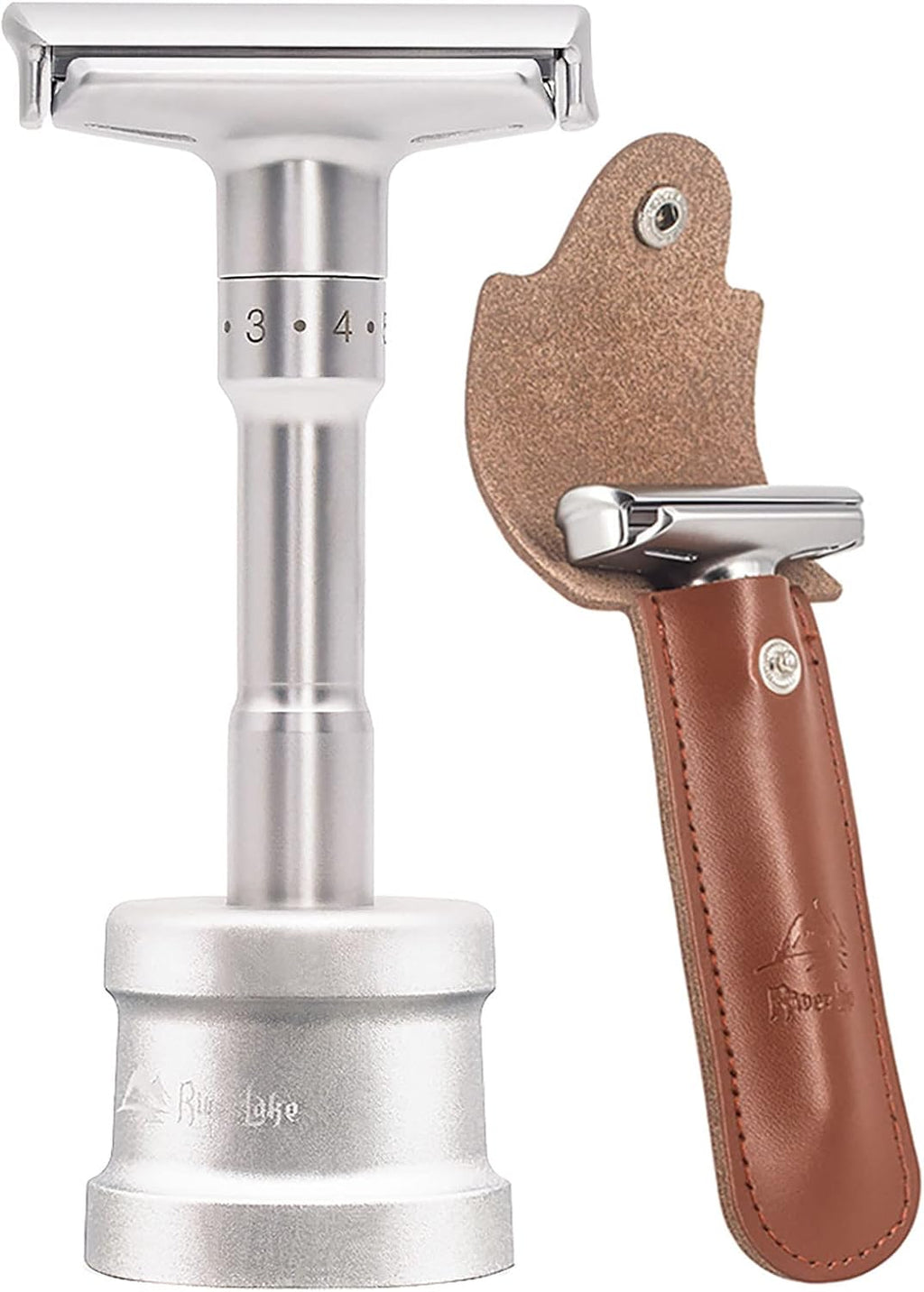 Travel Double Edge Safety Razor, River Lake RZ700 Long Handle Adjustable Classic Safety Shaver Razor (Razor with Protective Case and Stand)