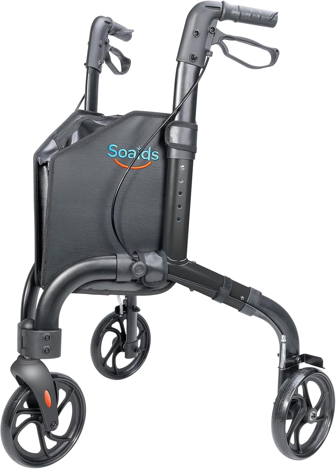 3 Wheel Walkers for Seniors with Bag and Hand Brakes, Lightweight Foldable Rollator with Swivel Front Wheel, Adjustable Height, Compact Mobility Aid for Elderly, Indoor Outdoor Use (Black)
