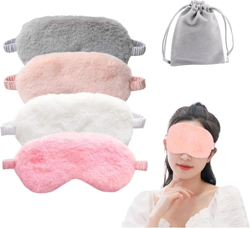 4 Pcs Plush Sleep Masks, Ultra Cute Soft Eye Cover, Blindfold Travel Masks for Kids Men Women(Random Color)