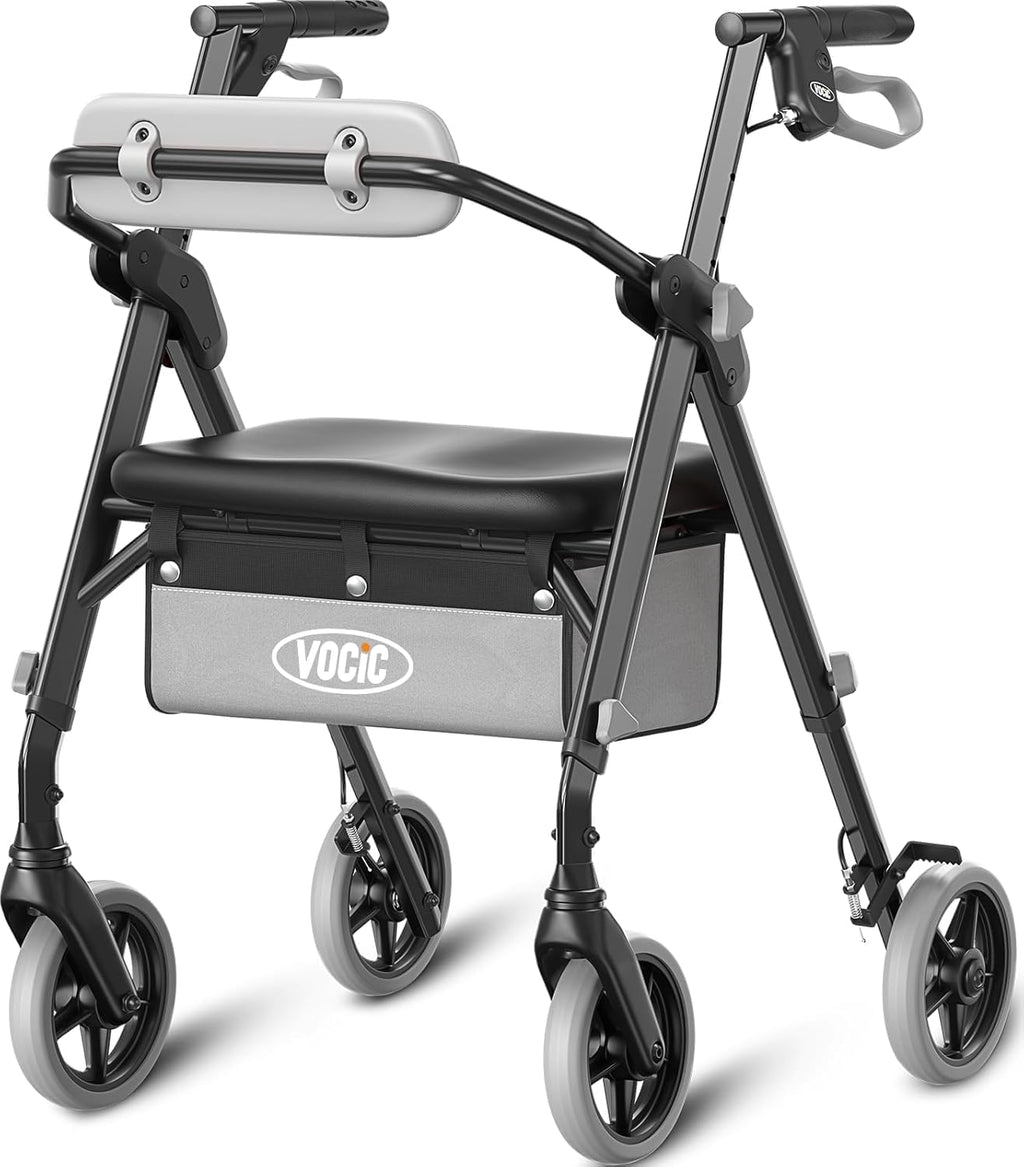 VOCIC Walkers for Seniors, Z11 Rollator Walker with Seat, Max 380 lbs, Avant Walkers with Ergo Seat & Backrest, Foldable Rollator Adjustable Height, All Terrain Walker, Lightweight