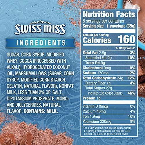 Swiss Miss Chocolate Hot Cocoa Mix With Marshmallows, Hot Cocoa Bar Supplies, 1.38 oz., 8-Count Envelopes