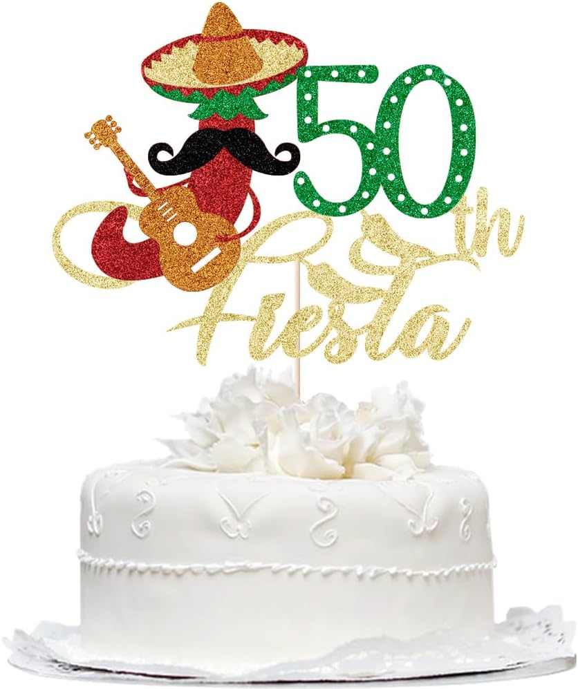 Fiesta 50th Birthday Cake Topper,Taco Bout 50 Birthday Party Glitter Chili Cake Supplies,Fabulous Forty - Mexican Summer Fiesta Party Decoration,50th Birthday Party Decoration Supplies