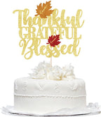 Thankful Grateful Blessed Cake Topper,Thanksgiving Cake Decor - Give Thanks,Happy Friends Giving,Fall Harvest Themed Cake Decorations,Thanksgiving Friends Gathering Party Decorations
