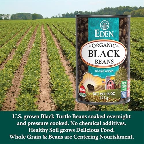 Eden Organic Black Beans, 15 oz Can (12-Pack Case) , No Salt Added, Non-GMO, U.S Grown, Heat and Serve, Macrobiotic, Turtle Beans, Frijol Negro, Caviar Criollo