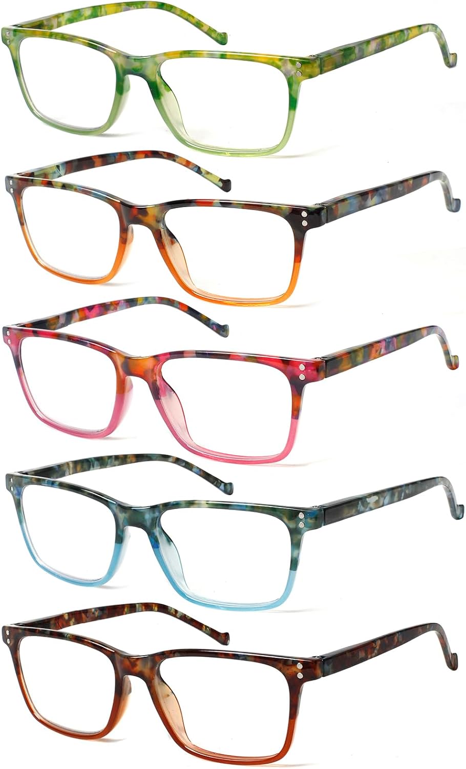 JOSCHOO 5-Pack Reading Glasses Blue Light Blocking Spring Hinge Readers for Men Women Computer Eyeglasses (5Clours-5, 1.5, x)