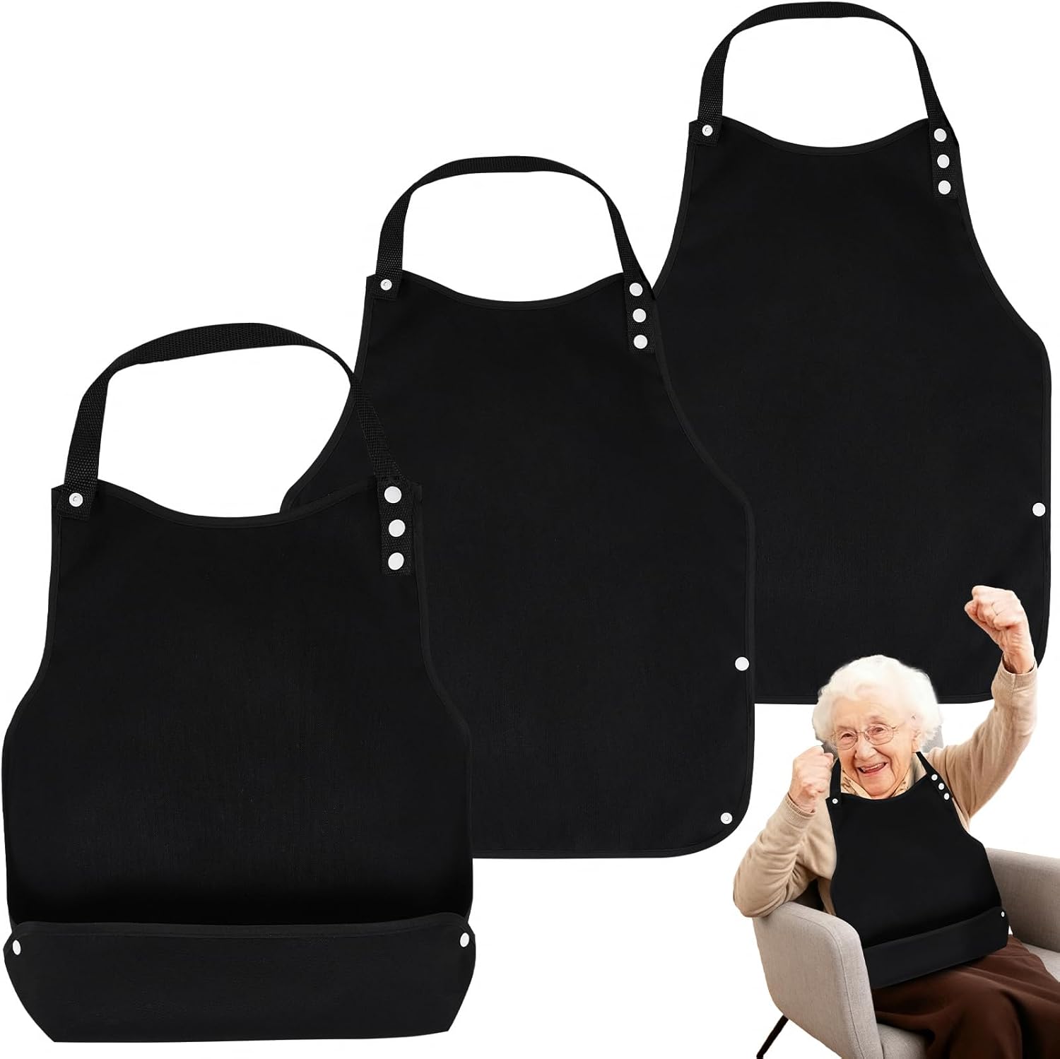 3 Pack Adult Bibs for Elderly Women Men Clothing Protector with Crumb Catcher Reusable Waterproof Adjustable