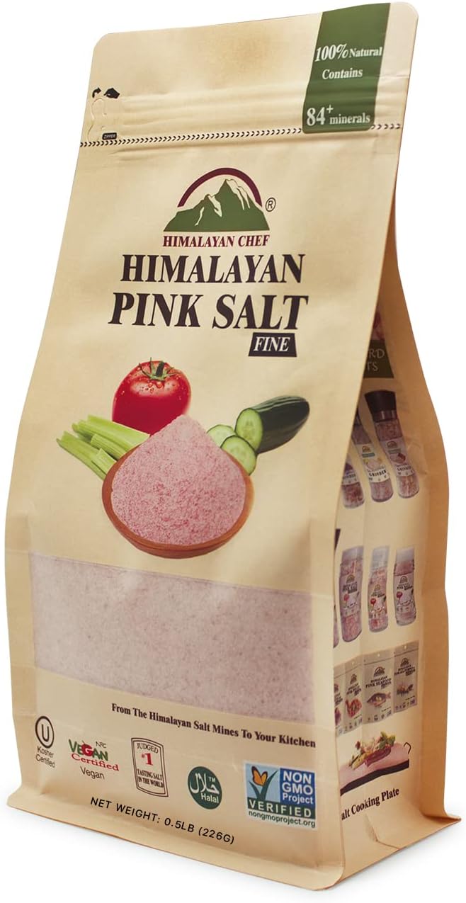 Himalayan Chef Pink Himalayan Salt - Natural Fine Grain - 3 Pound (6 x 0.5 Pound Bags)