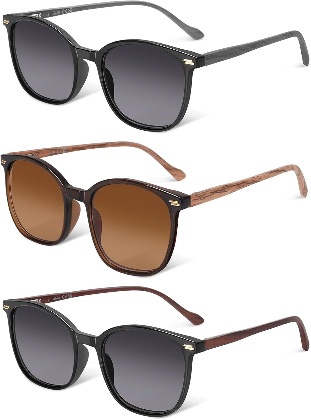 LADEESSE 3 Pack Reading Sunglasses for Women & Men, UV400 Sun Readers Glasses Spring Hinge Outdoor Sunglasses-250