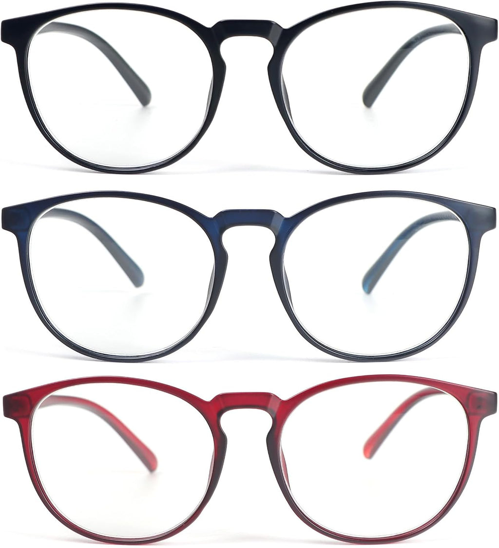 KoKoBin Retro Round Reading Glasses for Men Women 3 Pack Spring Hinge Fashion Readers