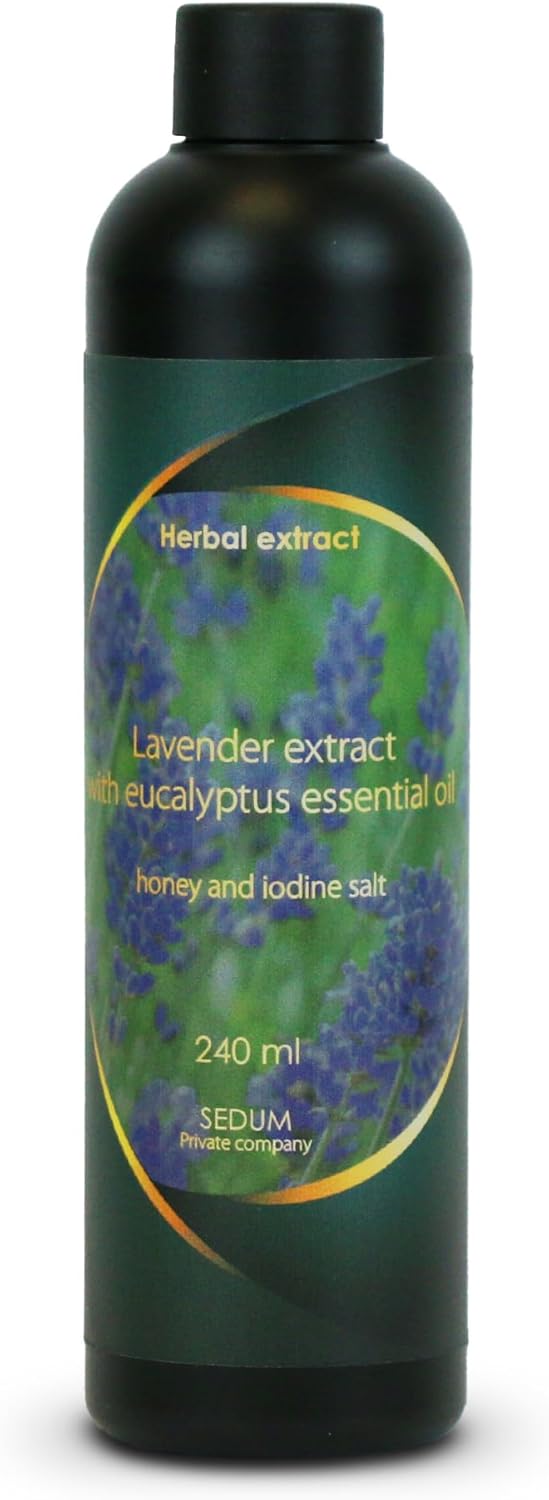 Sedum Natural Herbal Extract for Sauna, Massage, Broom Soaking - Sauna Infusion with Lavender Extract with Eucalyptus Essential Oil, Honey, Propolis and Iodine Salt - 240ml