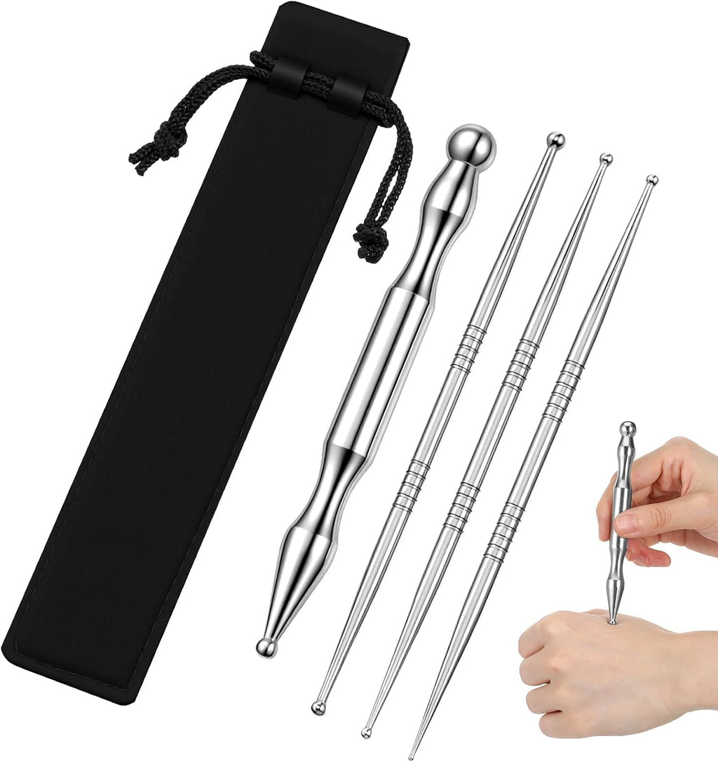 4 Pcs Acupuncture Pen Stainless Steel Acupressure Pen Reflexology Massage Tool for Body, Face 8 Sized Headed Acupuncture Needles Manual Deep Tissue Tool Body Point Probe Pens for Full Body Relaxing