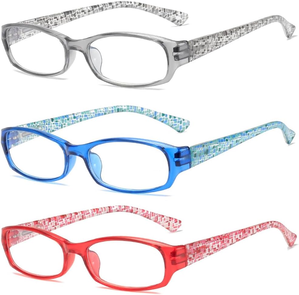 3-Pack Blue Light Blocking Reading Glasses Spring Hinge Frame Readers for Men Women,Computer Eyeglasses