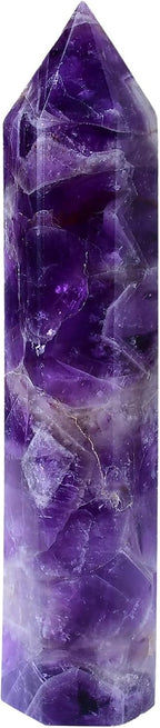 Large Natural Dream Amethyst Healing Crystal Wand 5.9-6.69" Natural Crystal Tower 6 Faceted Chakra Crystal Point Meditation Therapy Reiki Energy Stone Home Decor Collection Gift