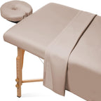 Saloniture 3-Piece Microfiber Massage Table Sheet Set - Premium Facial Bed Cover - Includes Flat and Fitted Sheets with Face Cradle Cover - Sand Brown