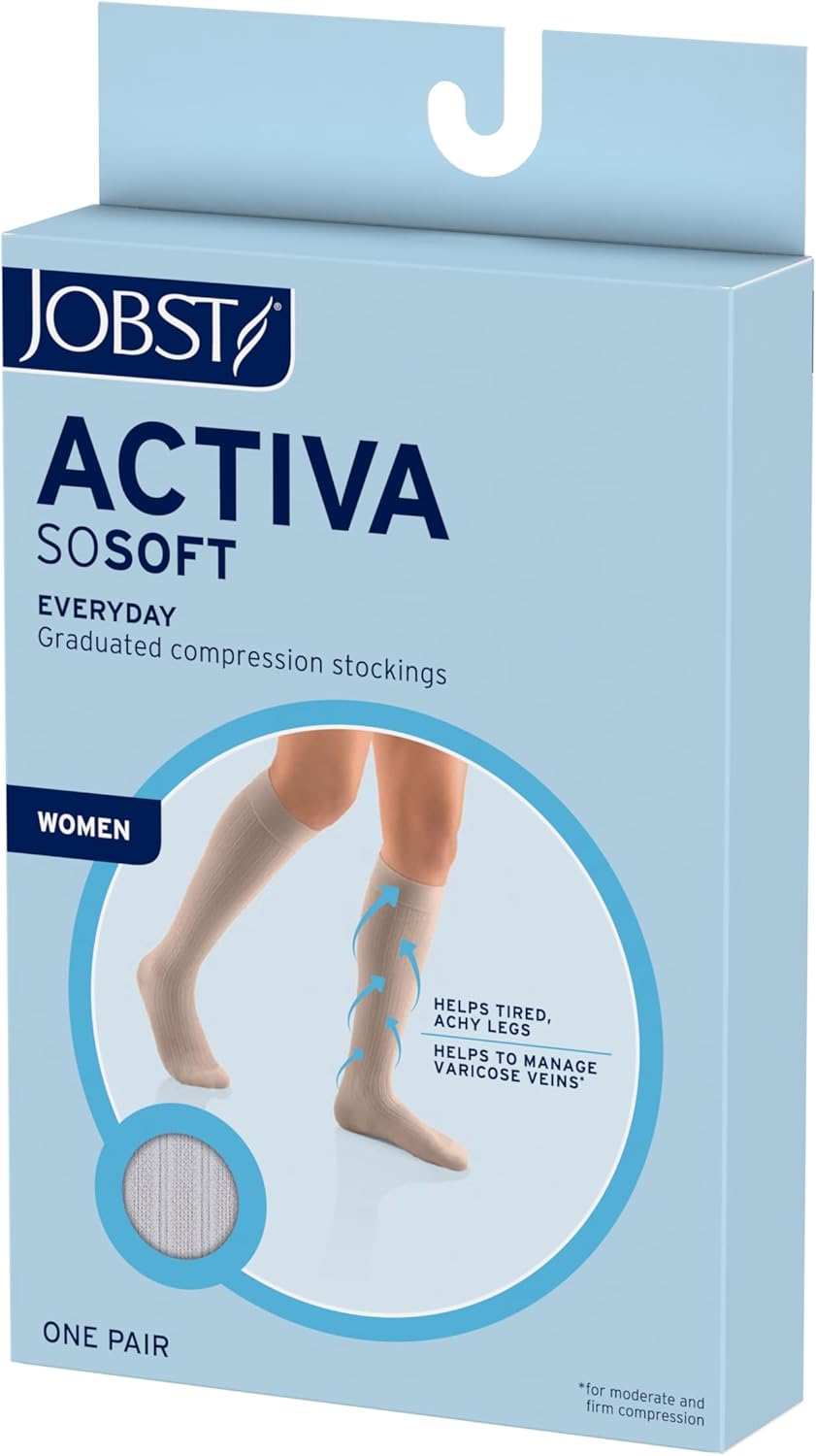 JOBST ACTIVA SoSoft 20-30 mmHg Compression Socks Knee High Closed Toe, Ribbed Design