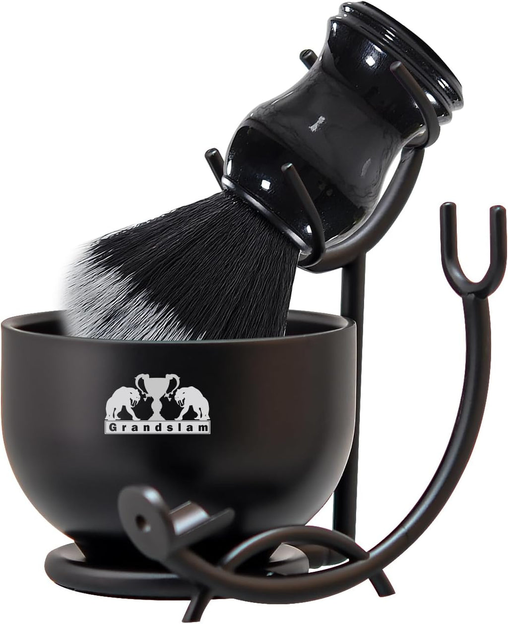 Grandslam Deluxe Shaving Kit for Men, 3 in 1 Shaving Set Includes Shaving Brush, Stainless Steel Shaving Bowl and Razor & Brush Holder, Black Set