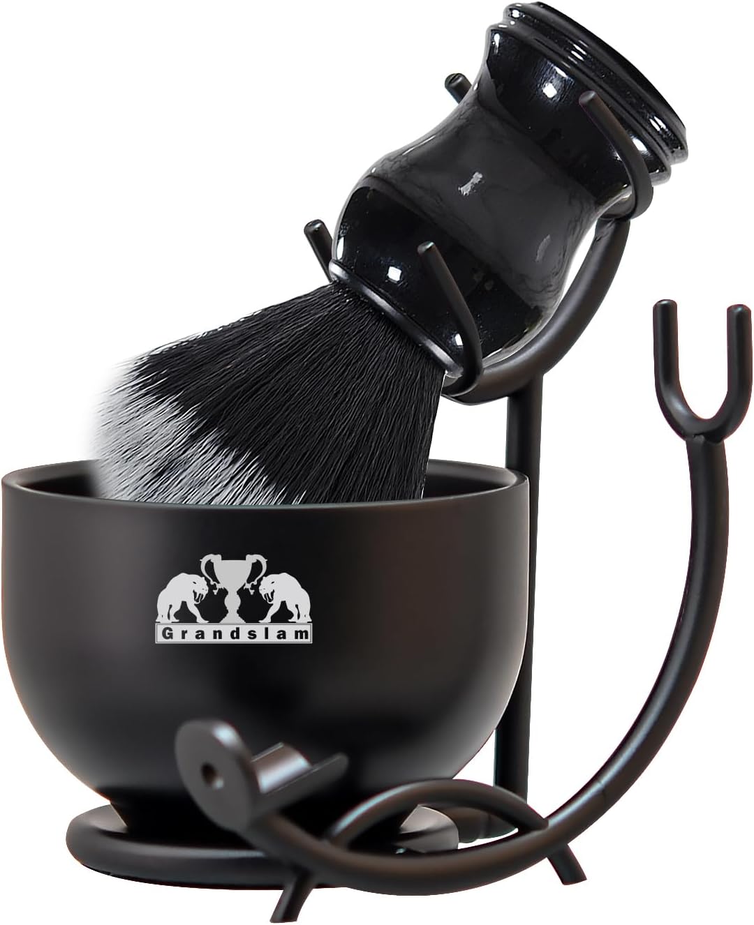 Grandslam Deluxe Shaving Kit for Men, 3 in 1 Shaving Set Includes Shaving Brush, Stainless Steel Shaving Bowl and Razor & Brush Holder, Black Set