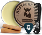 Striking Viking Mustache Wax for Men with Comb - 2 oz, Sandalwood - Strong Hold Wax with Anti-Static Mustache Comb for Precise Grooming - Non-Greasy Formula for Easy Beard Care