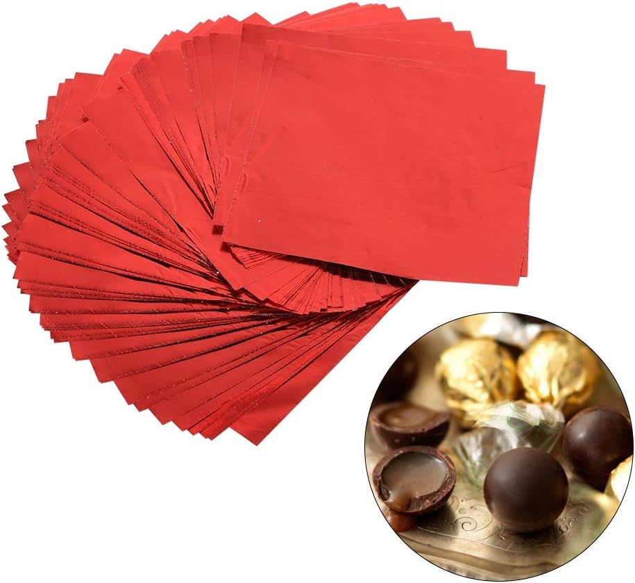 100Pcs/Lot Foil Candy Wrappers, 3" X 3" Chocolate Making Foil Wrappers DIY Package Candy Paper Dessert Packaging Wrapping Papers for Homemade Sweets, Lollipops, Brownies (Red)