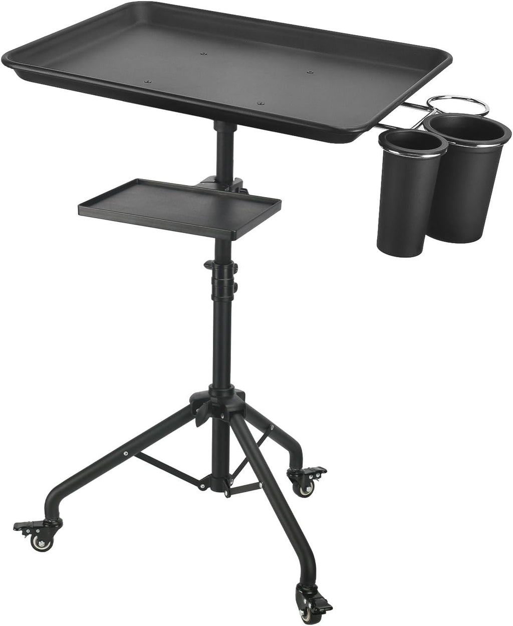 Salon Tray Cart on Wheels, Aluminum Tattoo Tray with Storage Platform, Adjustable Height Service Rolling Tray, Storage Tray Accessory for Salon Spa Dental Use, Rolling Tray Cart