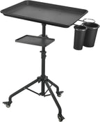 Salon Tray Cart on Wheels, Aluminum Tattoo Tray with Storage Platform, Adjustable Height Service Rolling Tray, Storage Tray Accessory for Salon Spa Dental Use, Rolling Tray Cart