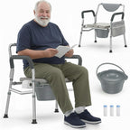 4 in 1 Heavy Duty Bedside Commode, Height Adjustable Adult Potty Chair, Shower Chair for Elderly, Disabled, Extra-Wide Seat, 350lbs Weight Capacity