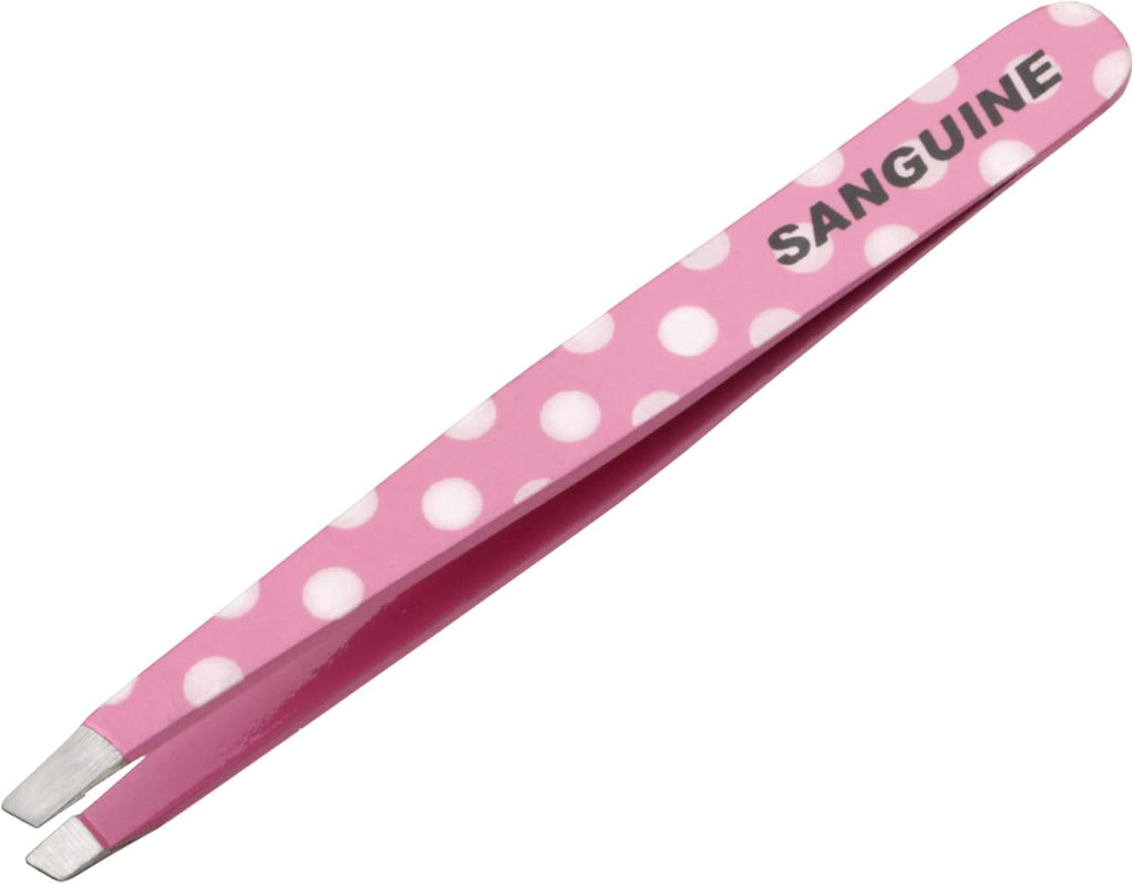 New Salon Hair Removing Tweezers Slanted Tip Pink Polka with Safety Tip Cover