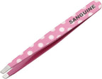 New Salon Hair Removing Tweezers Slanted Tip Pink Polka with Safety Tip Cover